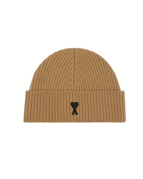 Bonnet Laine Camel Cœur Noir