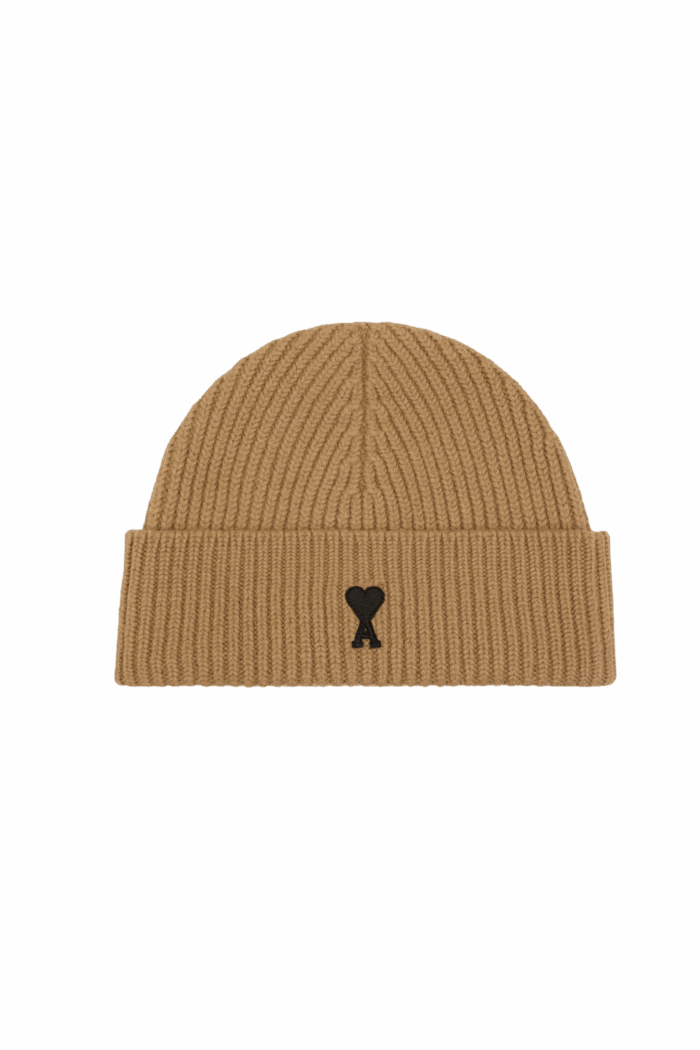 Bonnet Laine Camel Cœur Noir