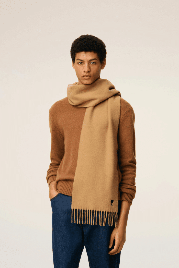 Écharpe Laine Camel Cœur Noir