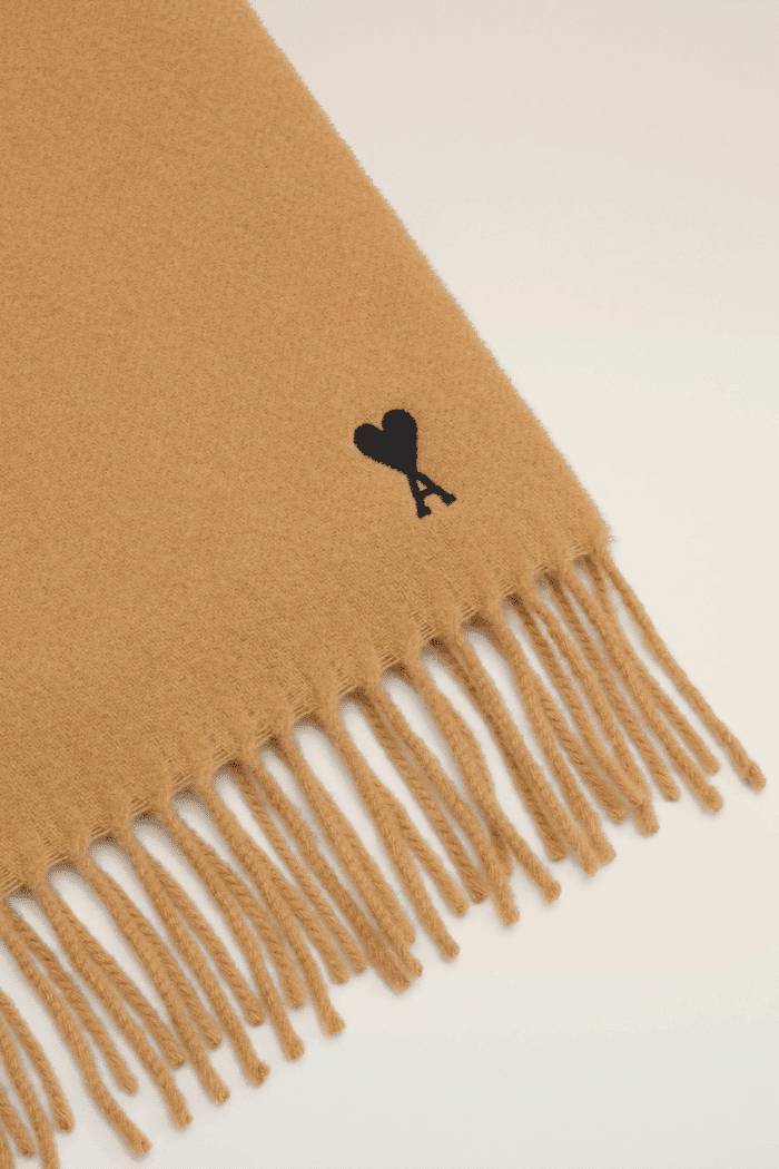 Écharpe Laine Camel Cœur Noir