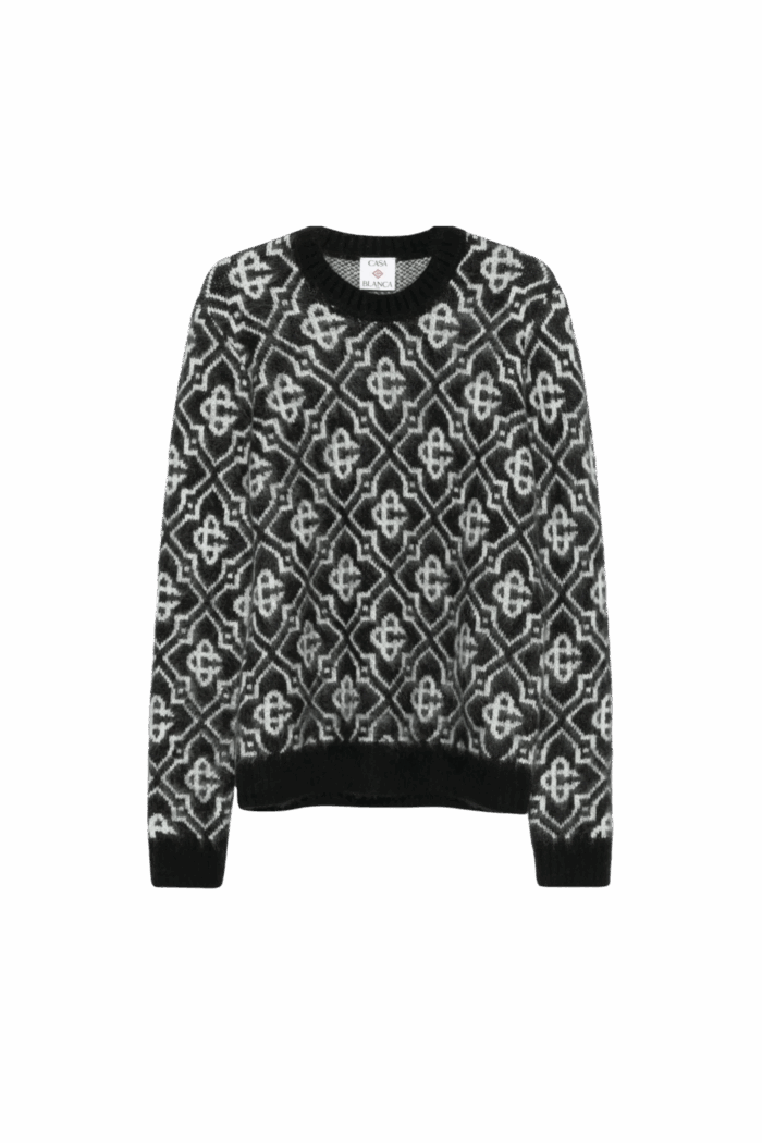 Pull Monogrammé Mohair Noir Blanc