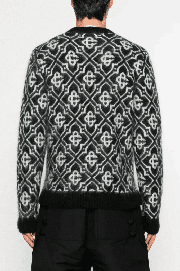 Pull Monogrammé Mohair Noir Blanc