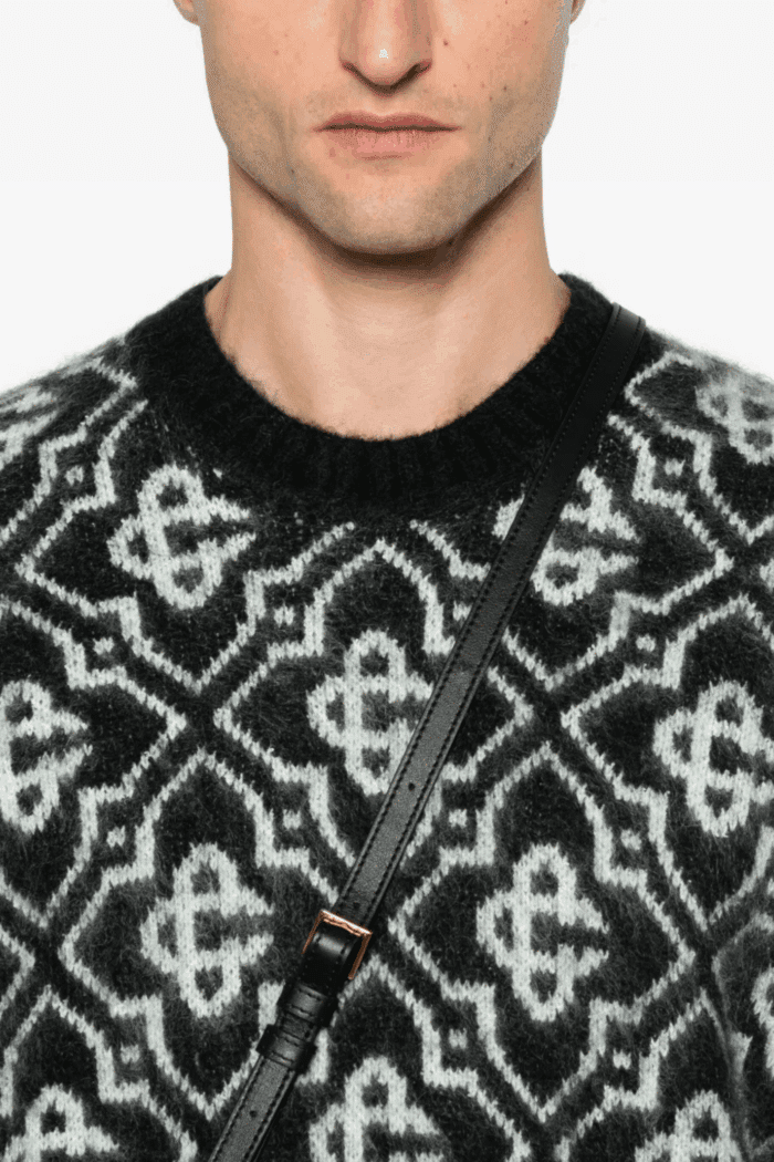 Pull Monogrammé Mohair Noir Blanc