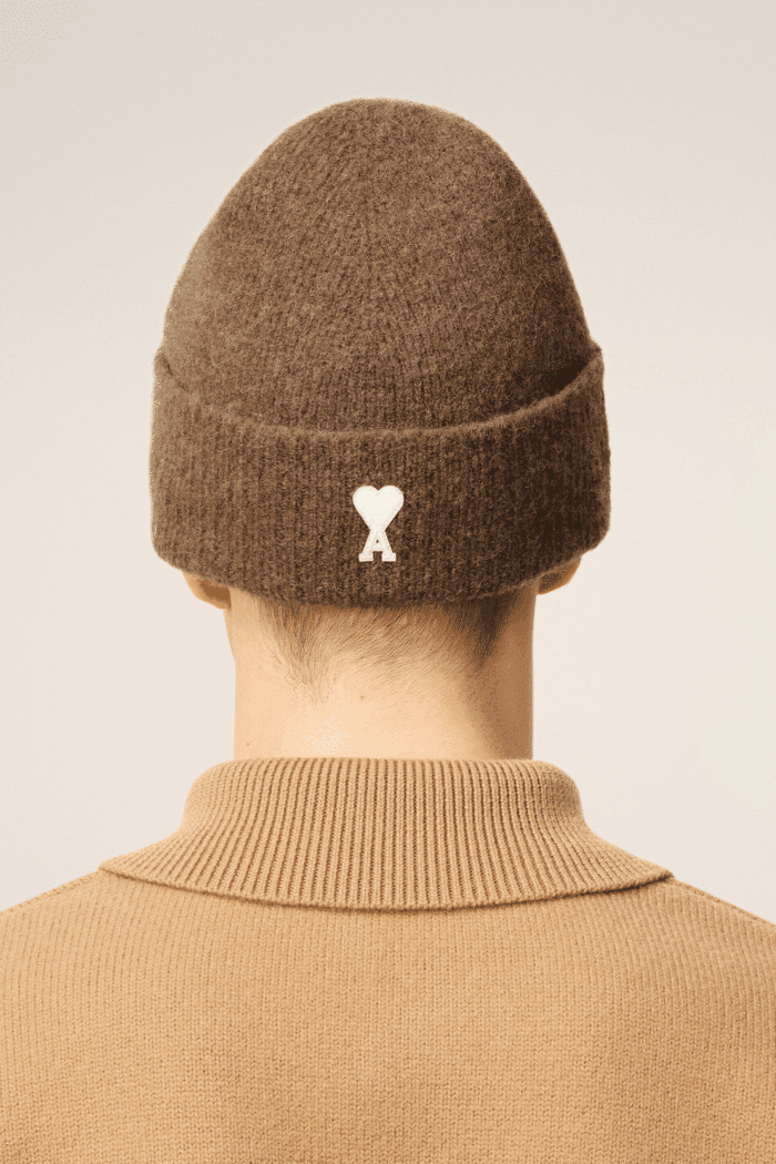 Bonnet Alpaga Noisette Cœur Écru