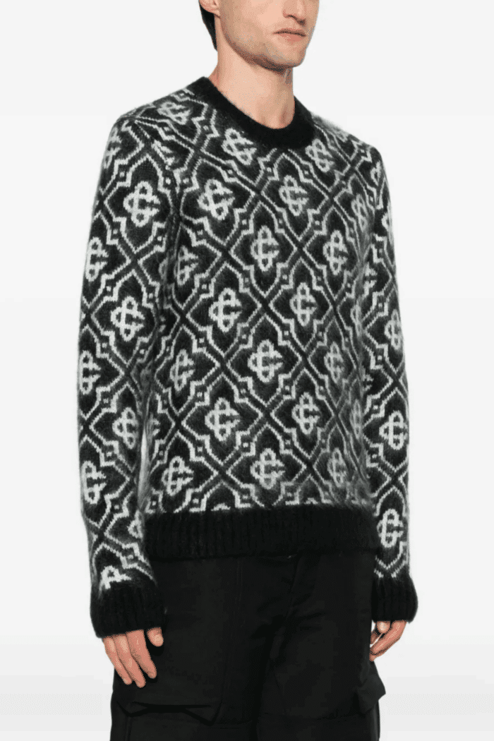 Pull Monogrammé Mohair Noir Blanc