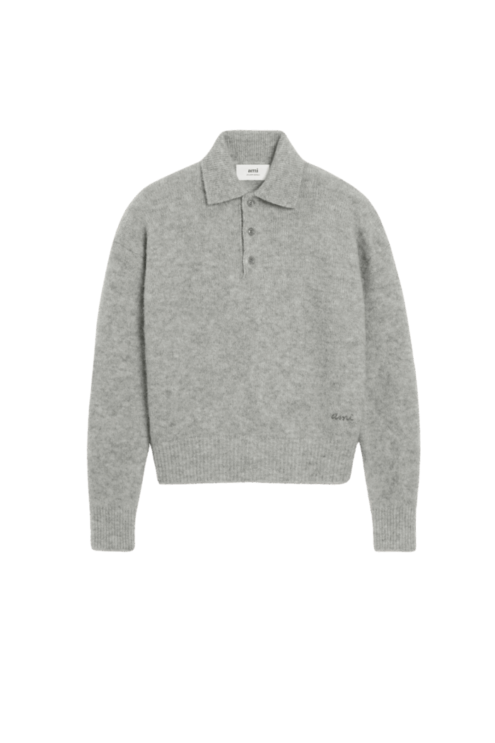 Pull Col Polo Alpaga Gris