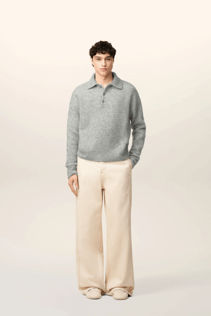 Pull Col Polo Alpaga Gris