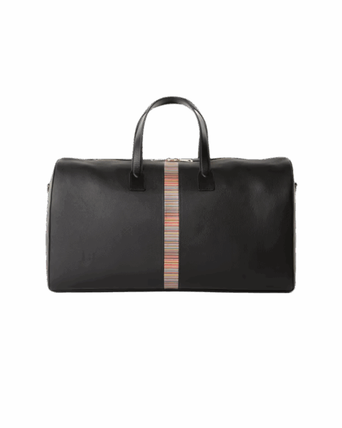 Sac Week-End Cuir Noir Stripes