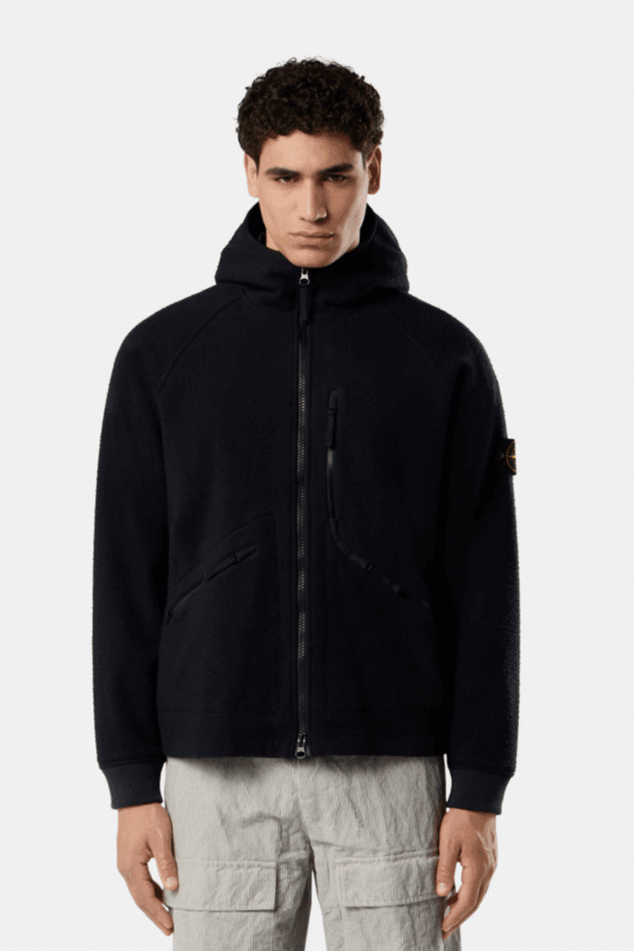 Veste à Capuche Laine Nylon Marine