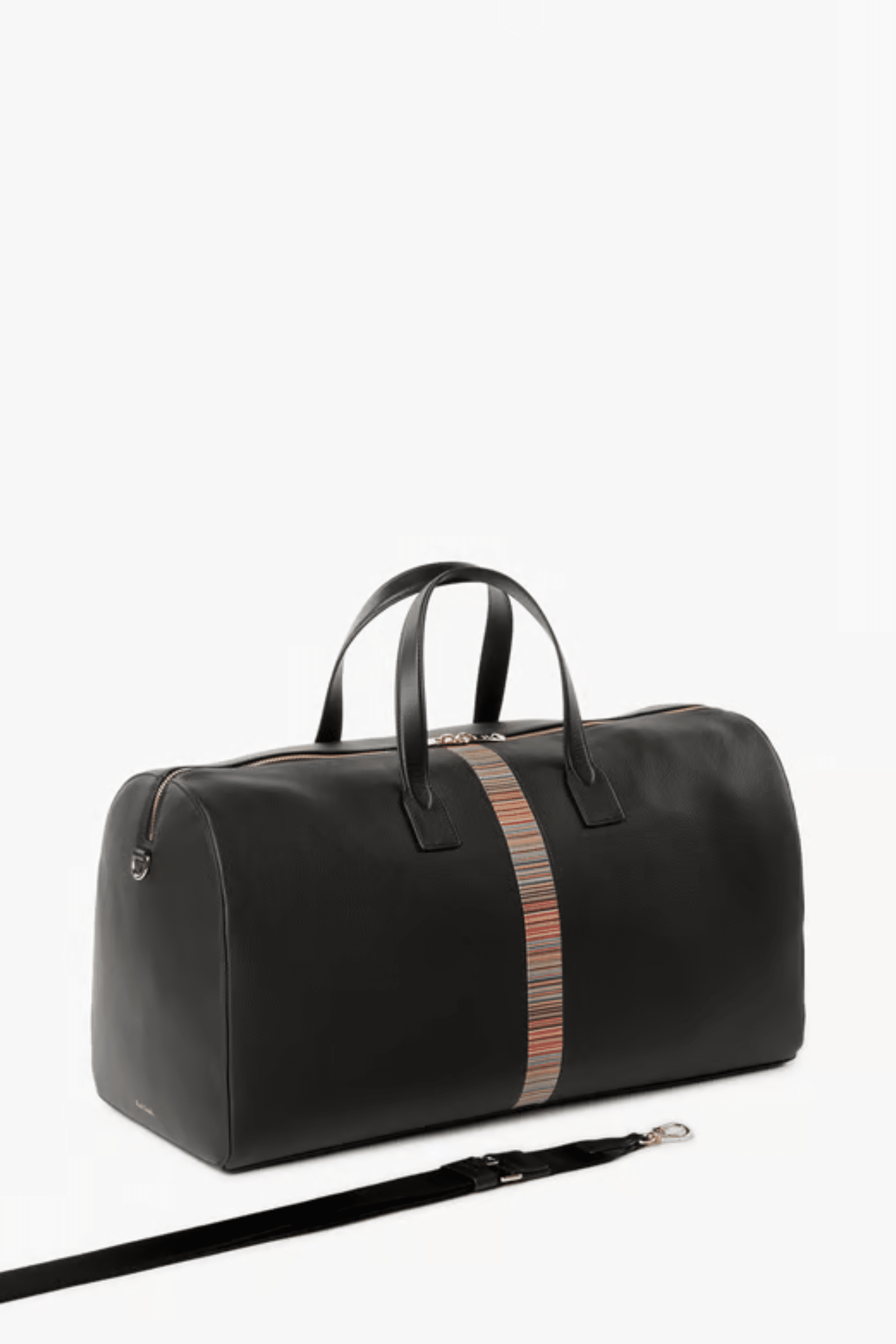 Sac Week-End Cuir Noir Stripes