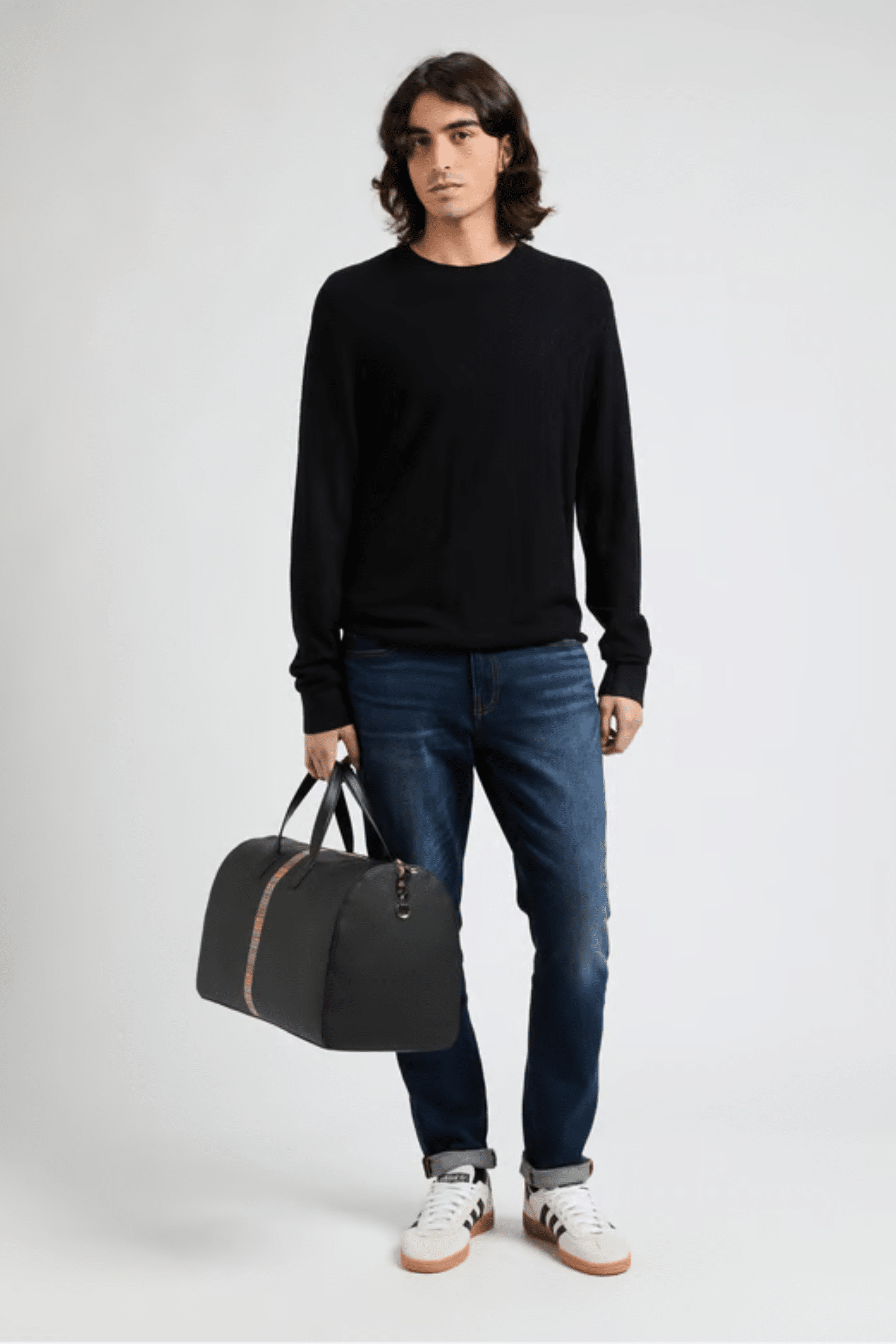 Sac Week-End Cuir Noir Stripes