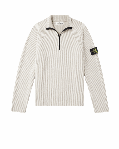 Pull Col Zippé Laine Ivoire