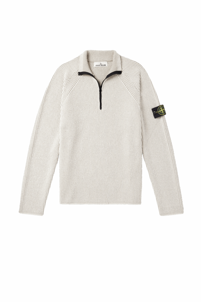 Pull Col Zippé Laine Ivoire
