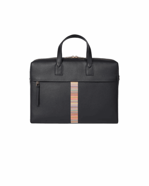 Pochette Double Zip Cuir Noir Stripes