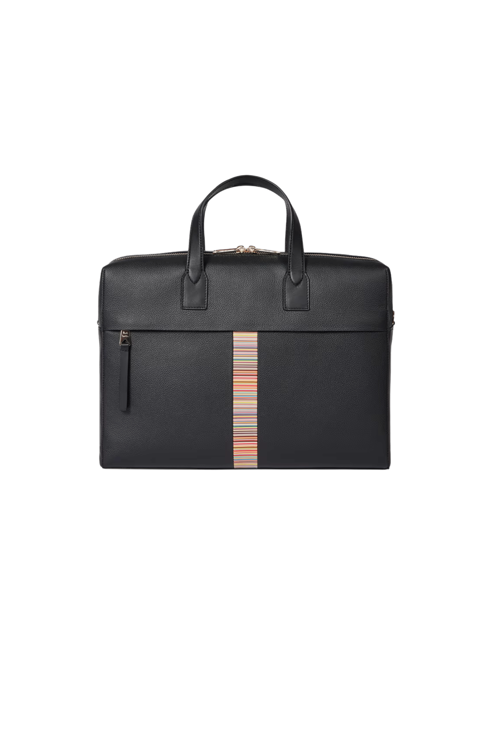 Pochette Double Zip Cuir Noir Stripes