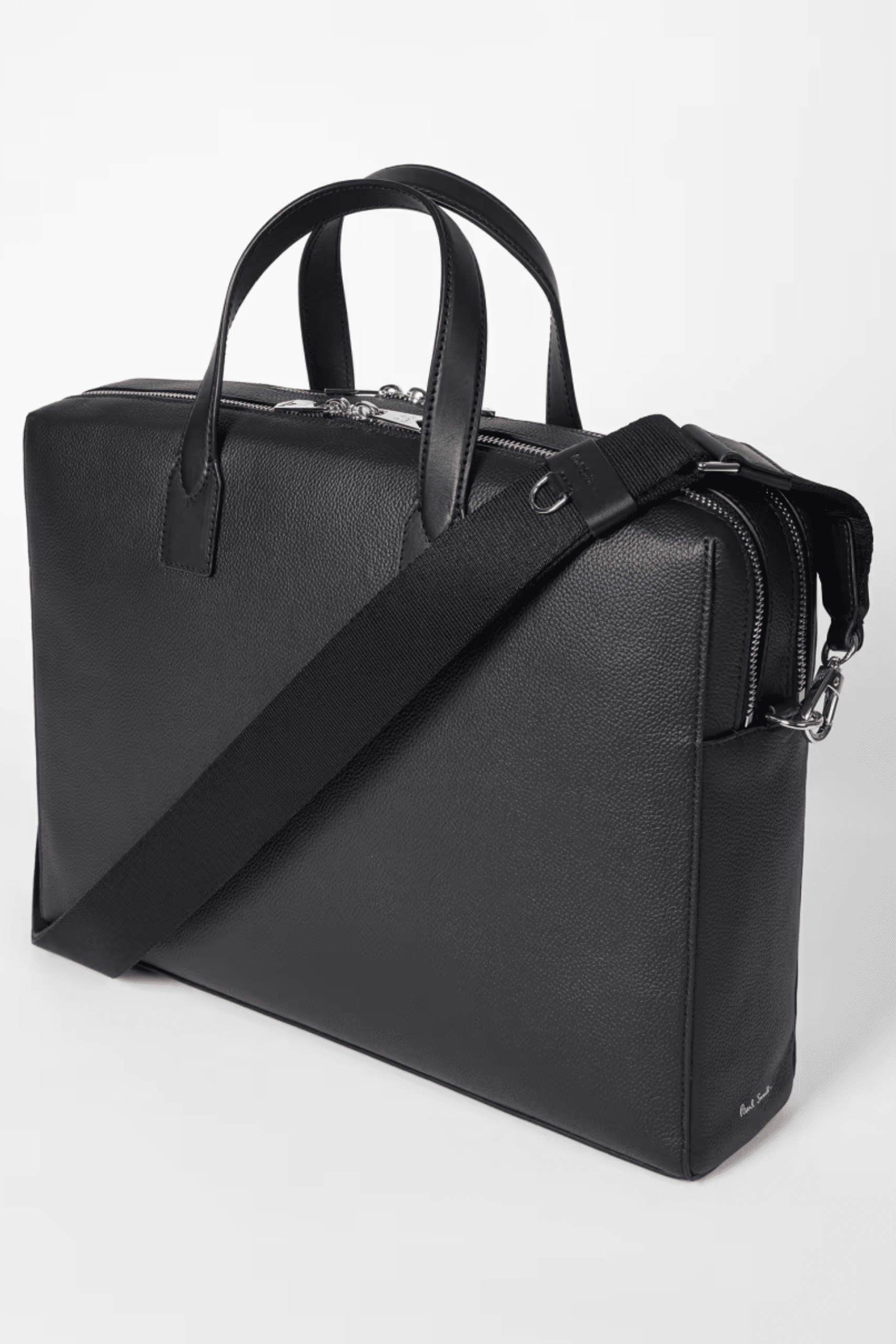 Pochette Double Zip Cuir Noir Stripes