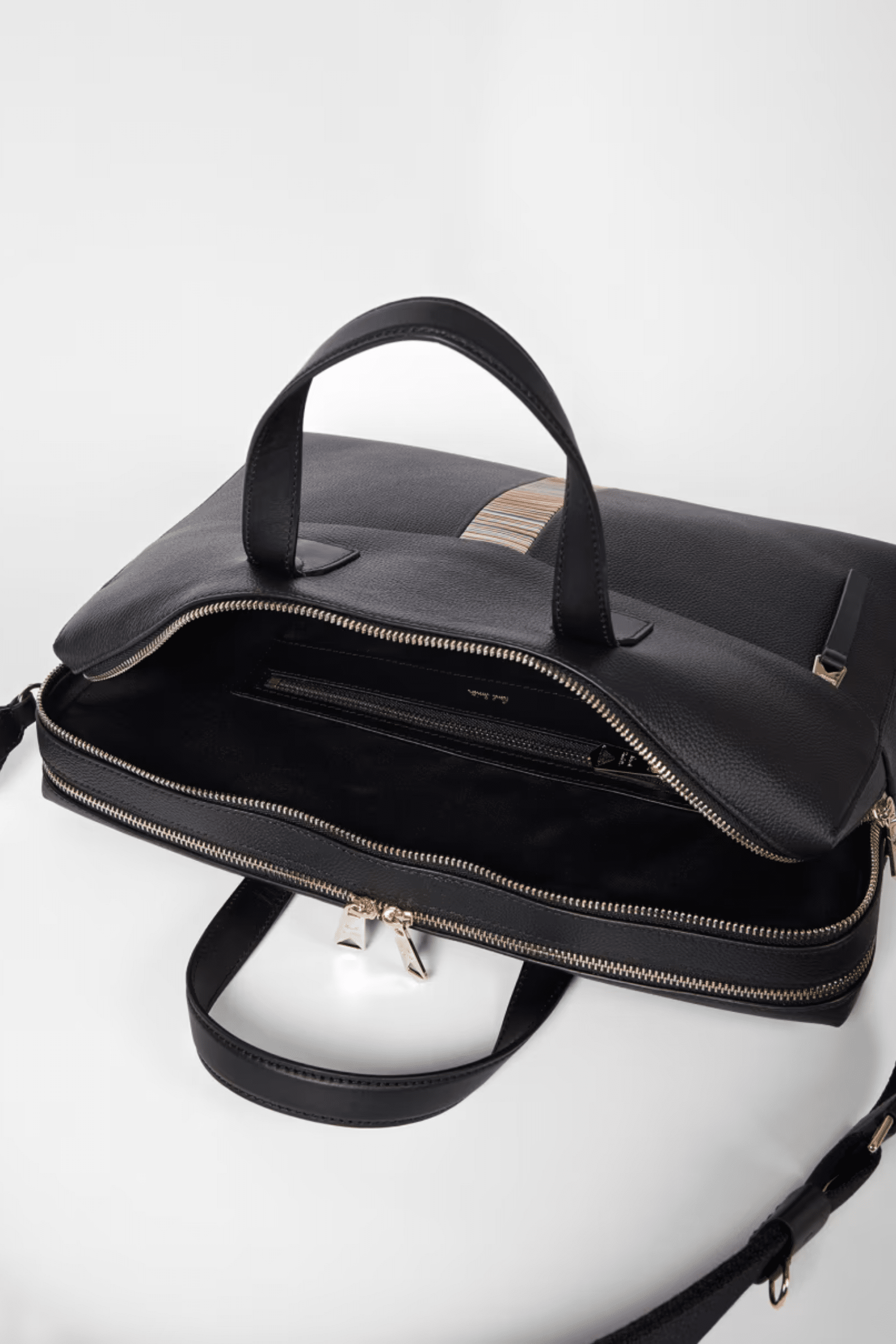 Pochette Double Zip Cuir Noir Stripes