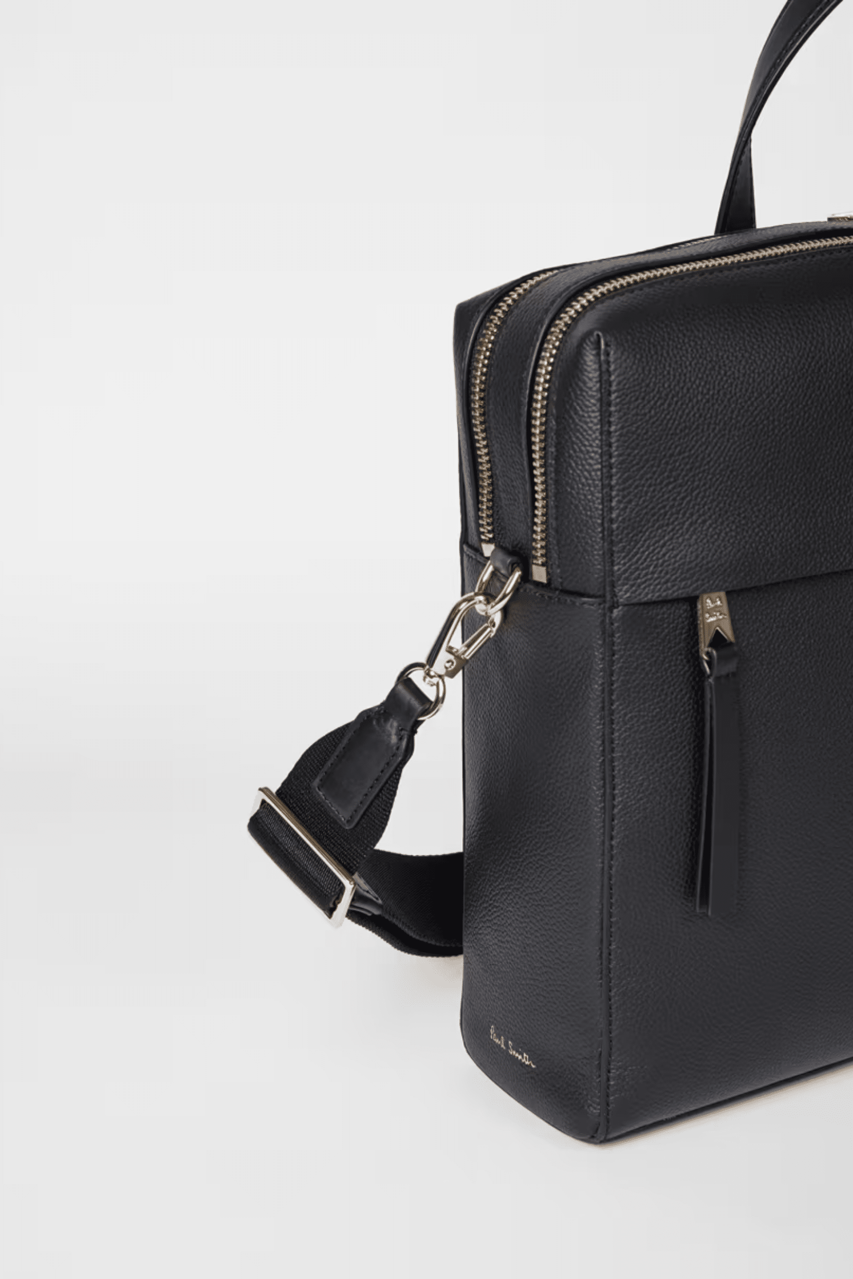 Pochette Double Zip Cuir Noir Stripes