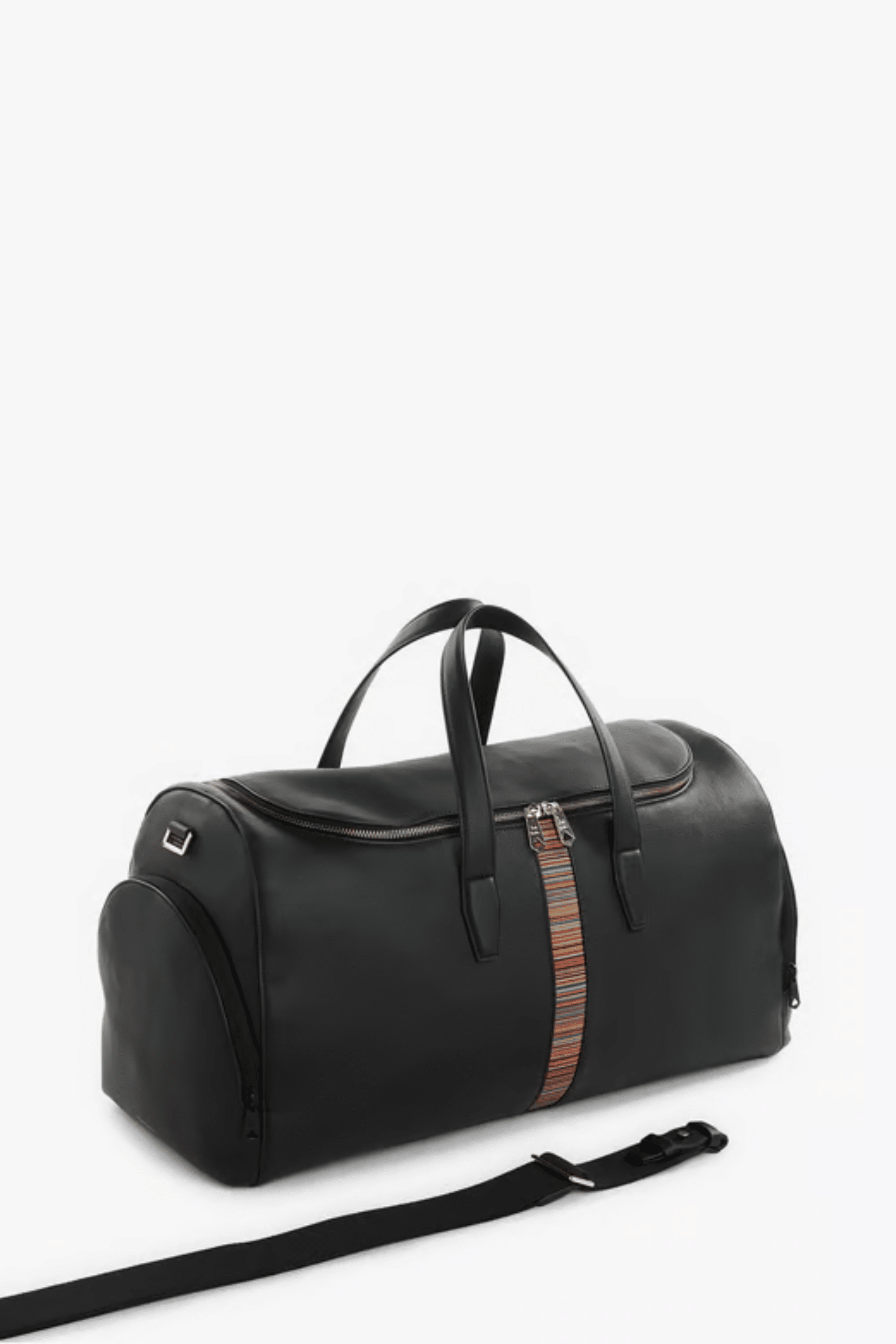 Sac Week-End Cuir Noir Stripe