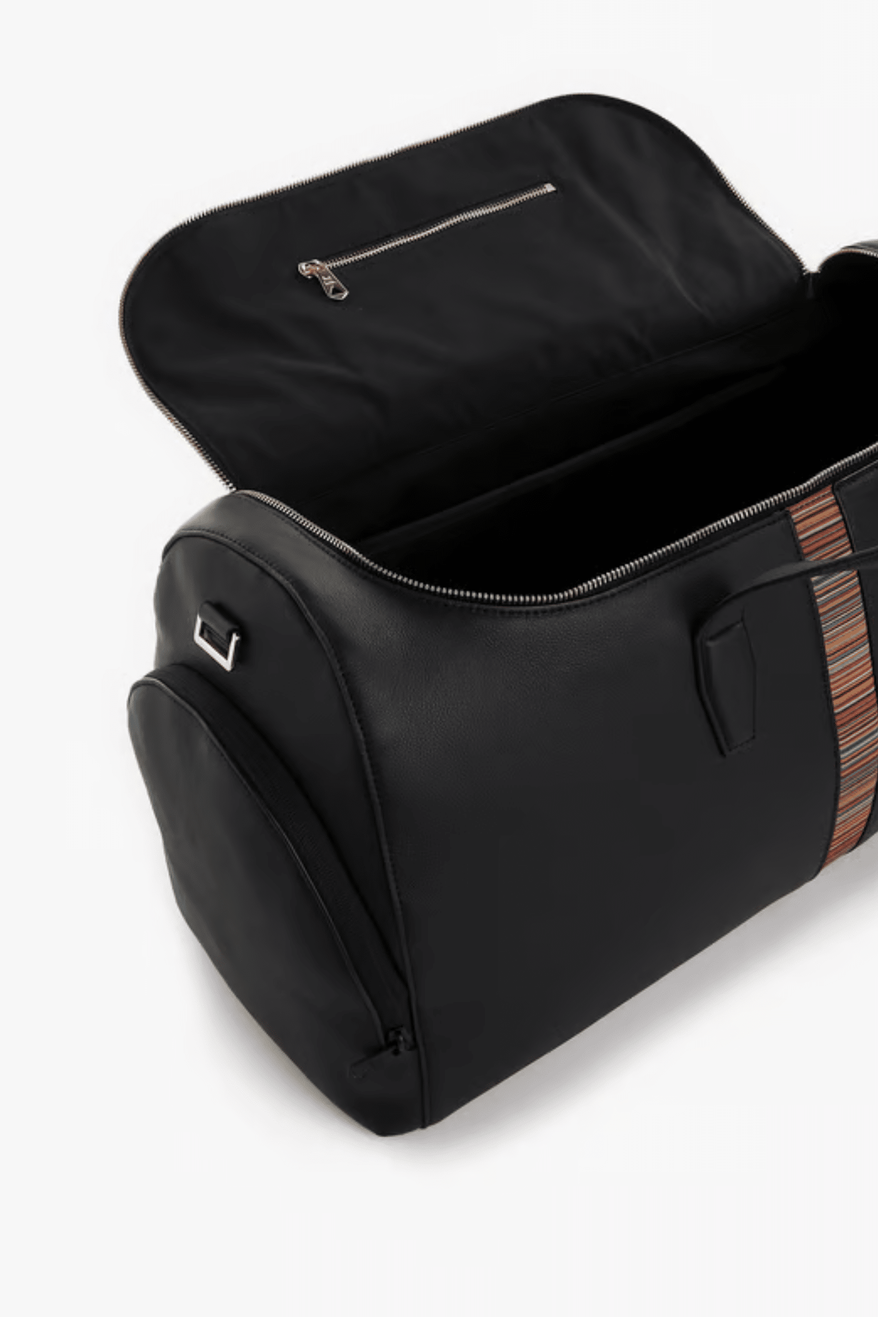 Sac Week-End Cuir Noir Stripe