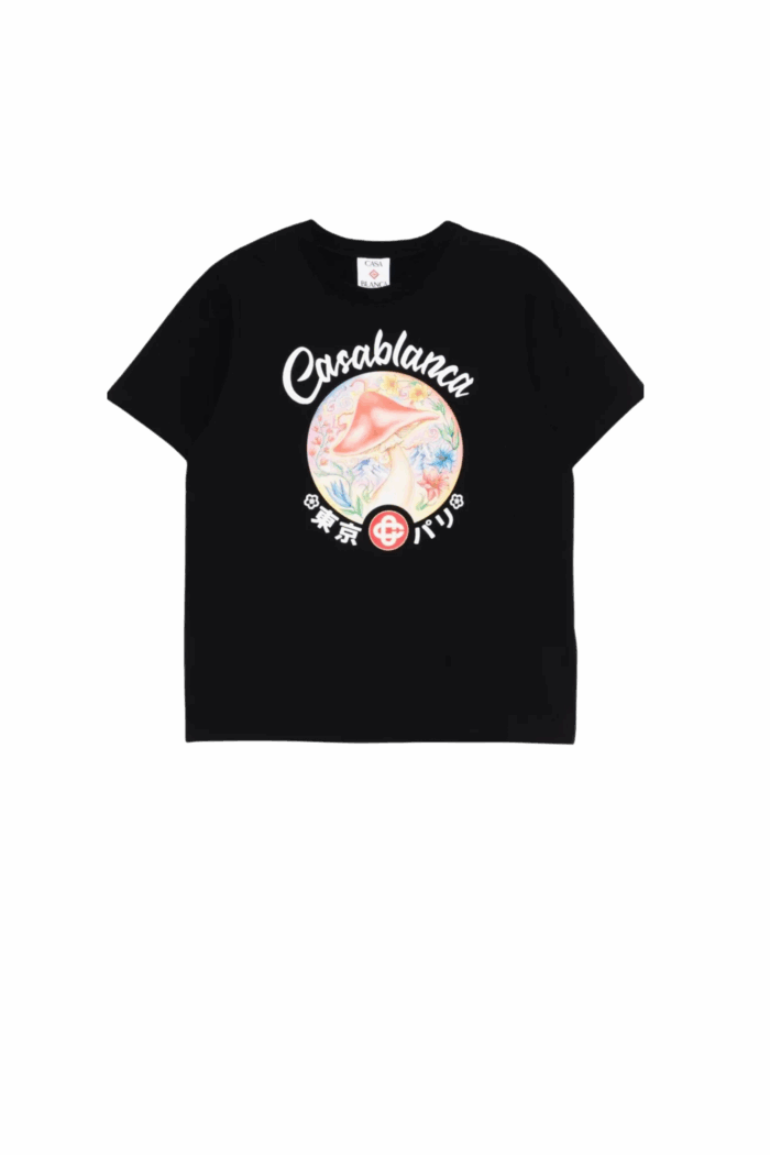 Tee-Shirt Emblème Champignon Coton Noir
