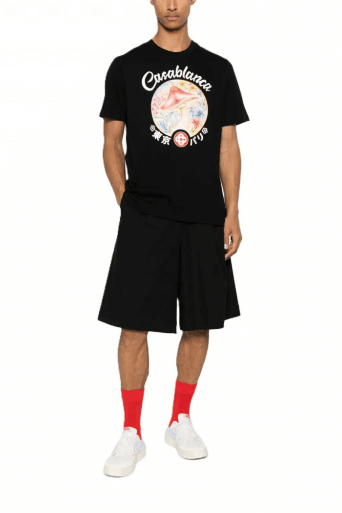 Tee-Shirt Emblème Champignon Coton Noir