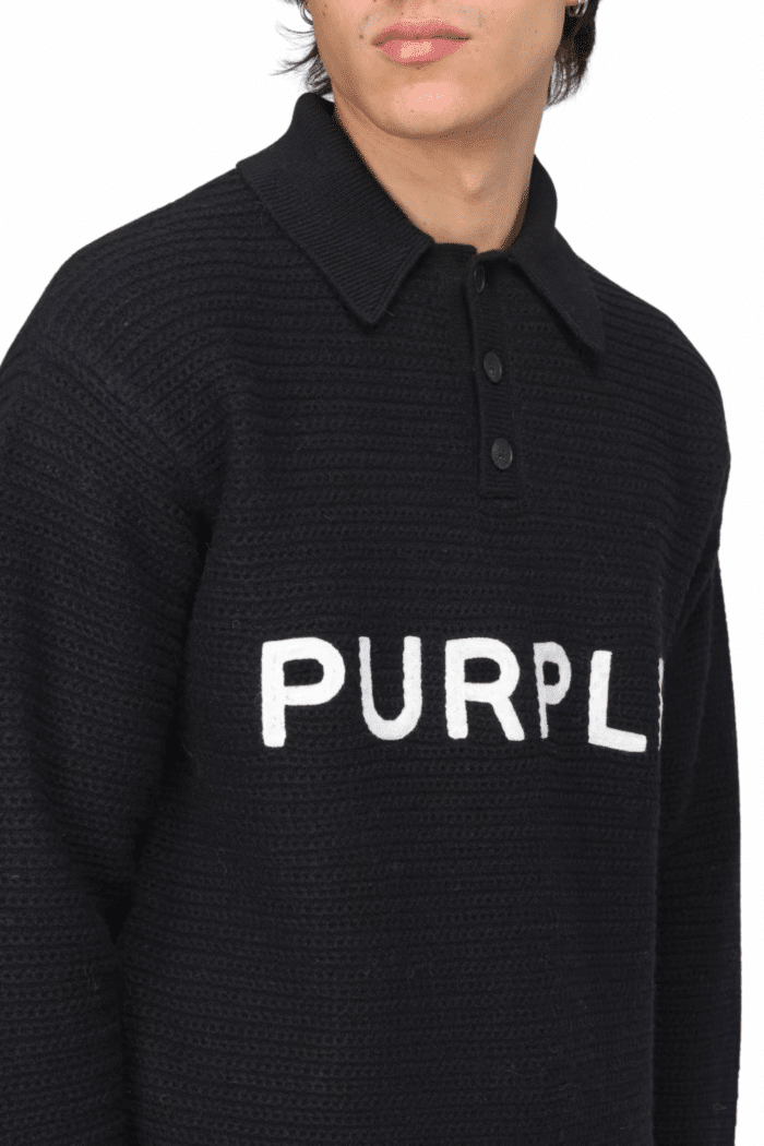 Sweat Laine Noire Logo Blanc