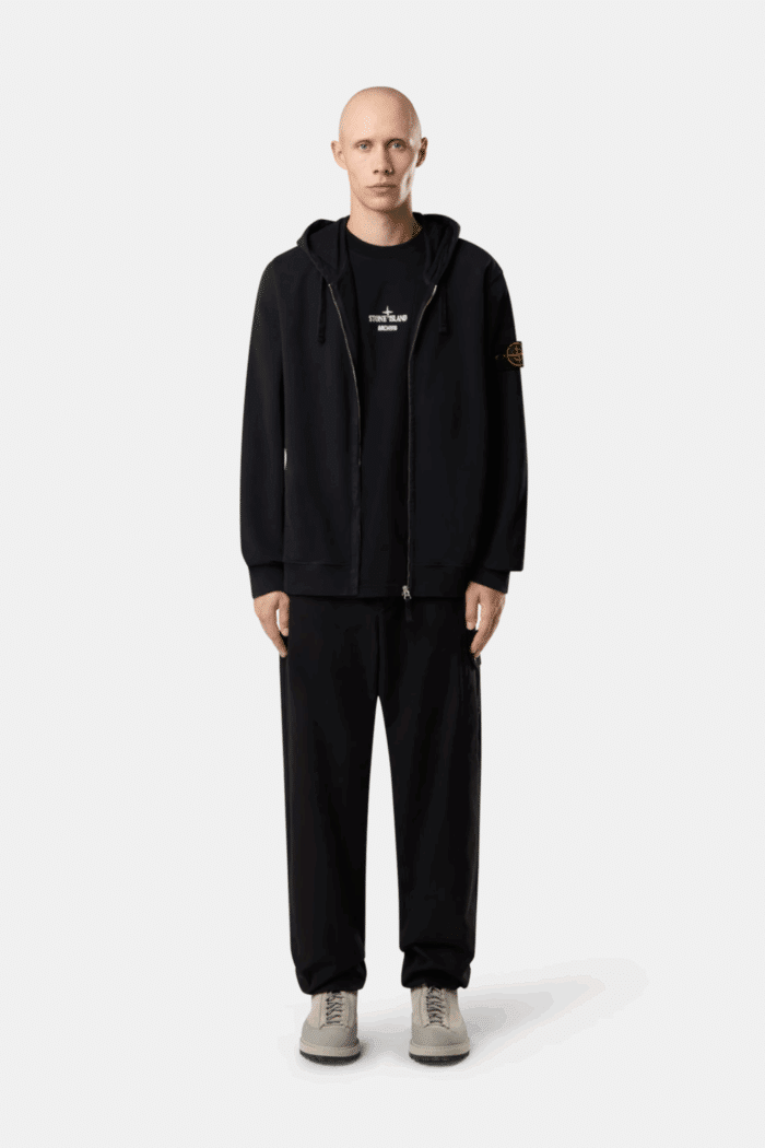Hoodie Zippé Coton Gratté Noir
