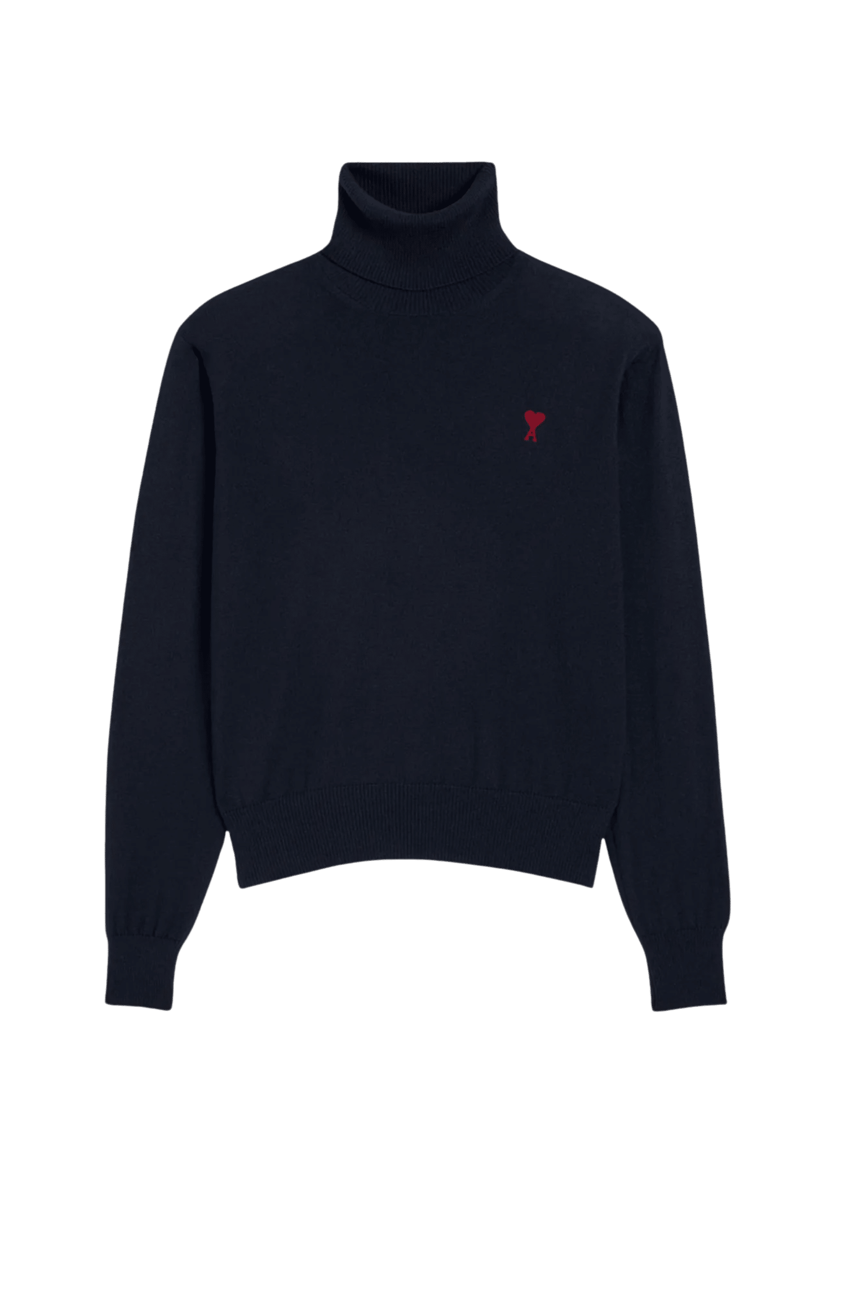 Pull col roulé marine cœur rouge