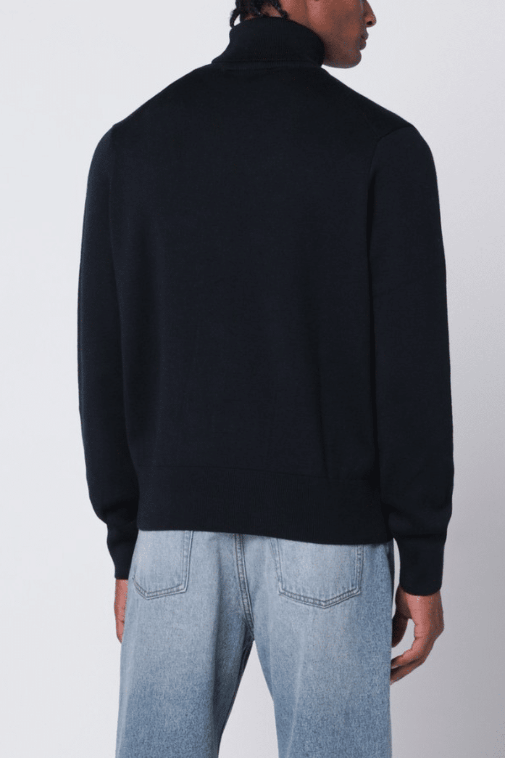Pull col roulé marine cœur rouge