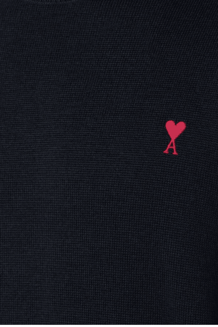 Pull col roulé marine cœur rouge