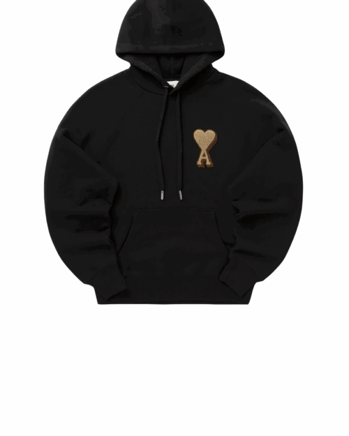 Hoodie Noir Cœur Patch Beige