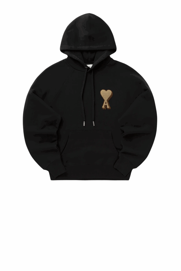 Hoodie Noir Cœur Patch Beige