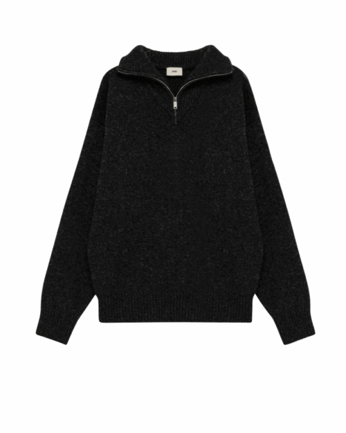 Pull Col Zippé Laine Noir