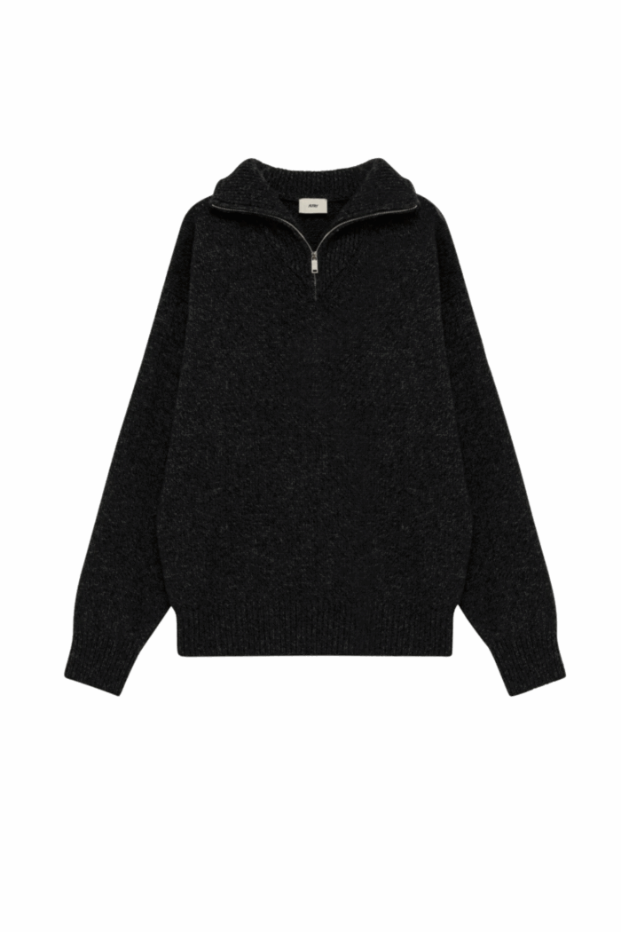 Pull Col Zippé Laine Noir