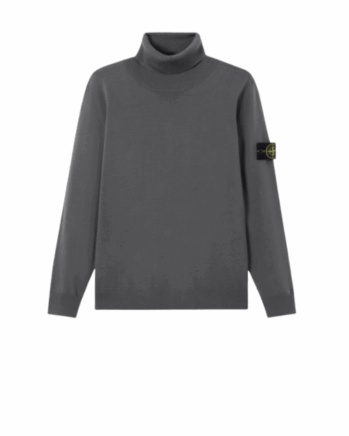 Pull Col Roulé Laine Gris Plomb