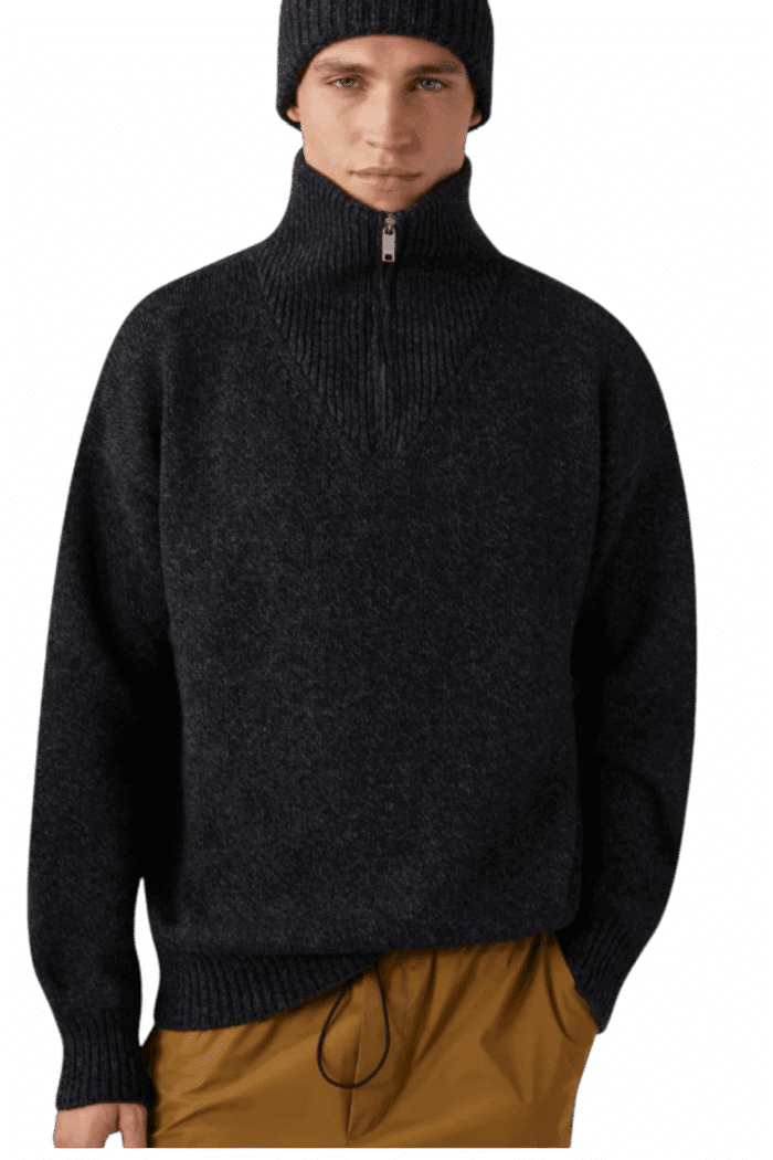 Pull Col Zippé Laine Noir