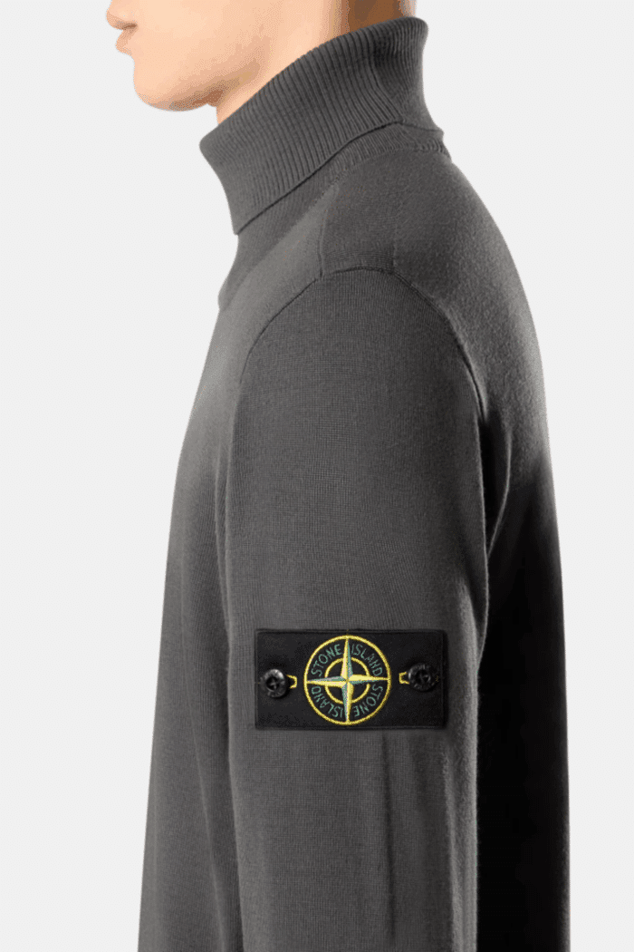 Pull Col Roulé Laine Gris Plomb