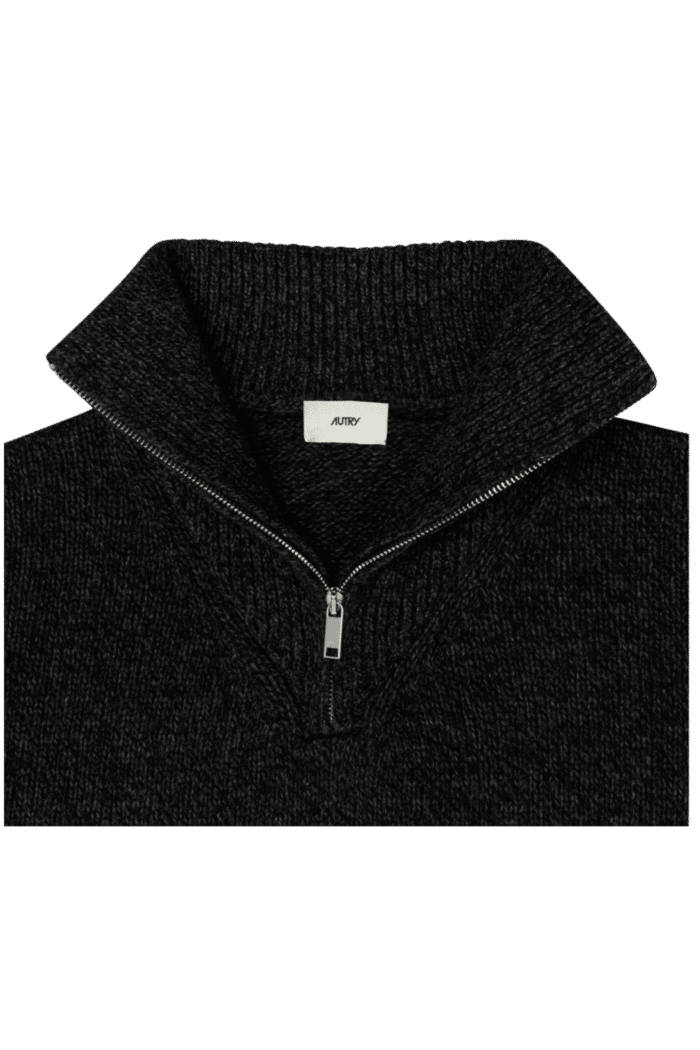 Pull Col Zippé Laine Noir