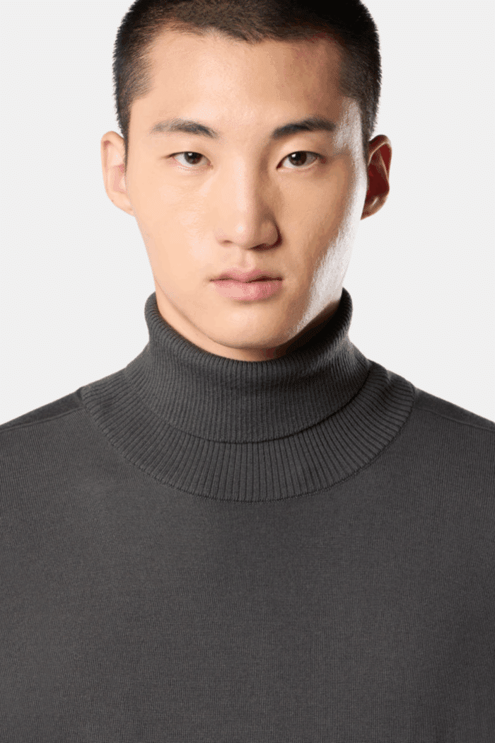 Pull Col Roulé Laine Gris Plomb