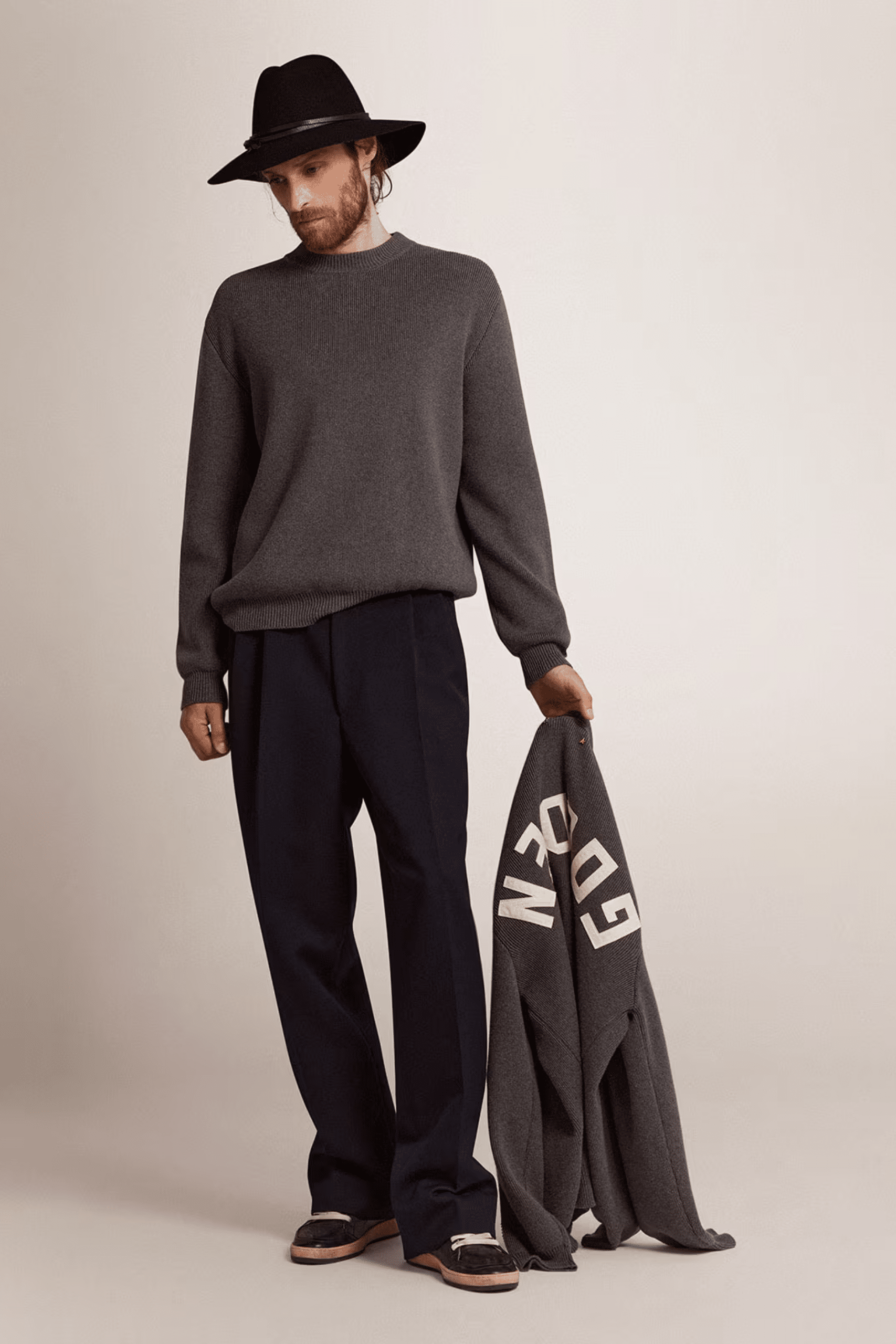 Pull Coton Gris Chiné Dos Logoté