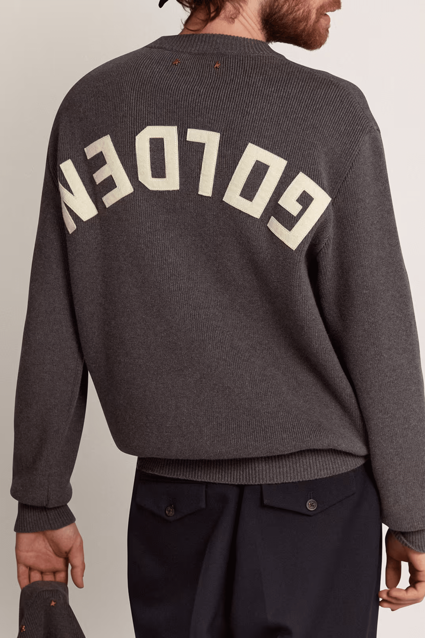 Pull Coton Gris Chiné Dos Logoté