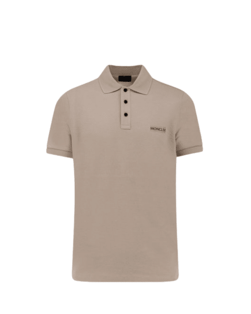Polo en Coton Beige Logo Imprimé