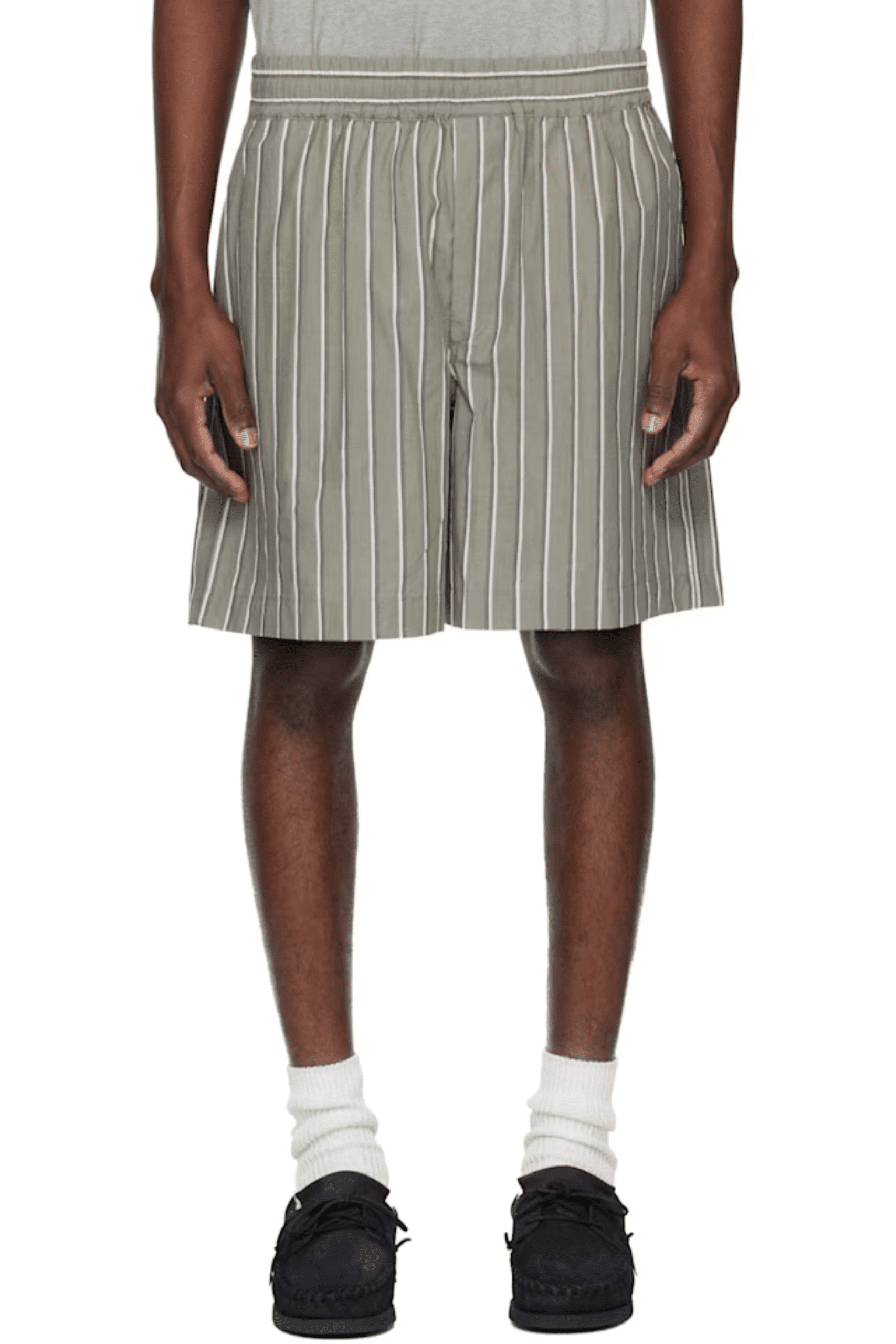 Short Coton Vataya Rayé Greyish Green