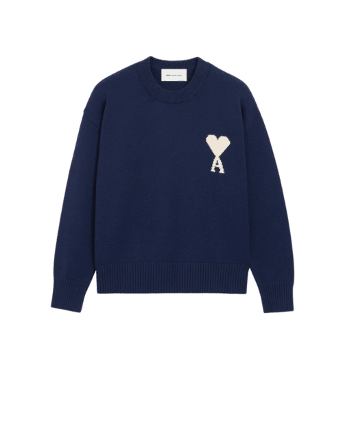 Pull Laine Coton Bleu Cœur Écru