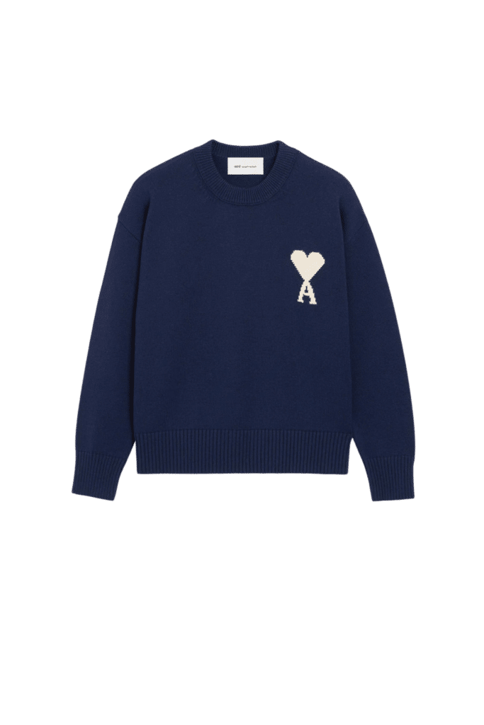 Pull Laine Coton Bleu Cœur Écru