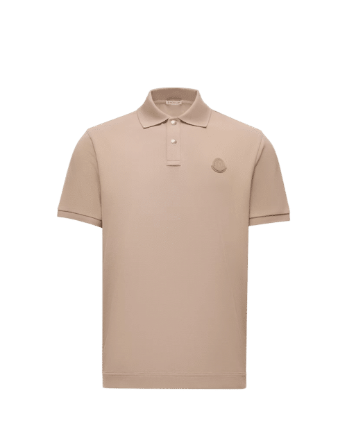 Polo Coton Beige Logo cuir
