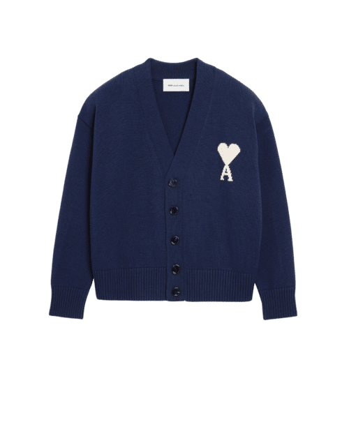 Cardigan Laine Coton Bleu Cœur Écru