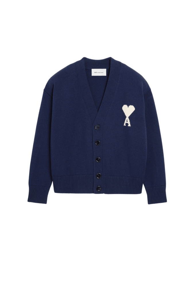 Cardigan Laine Coton Bleu Cœur Écru