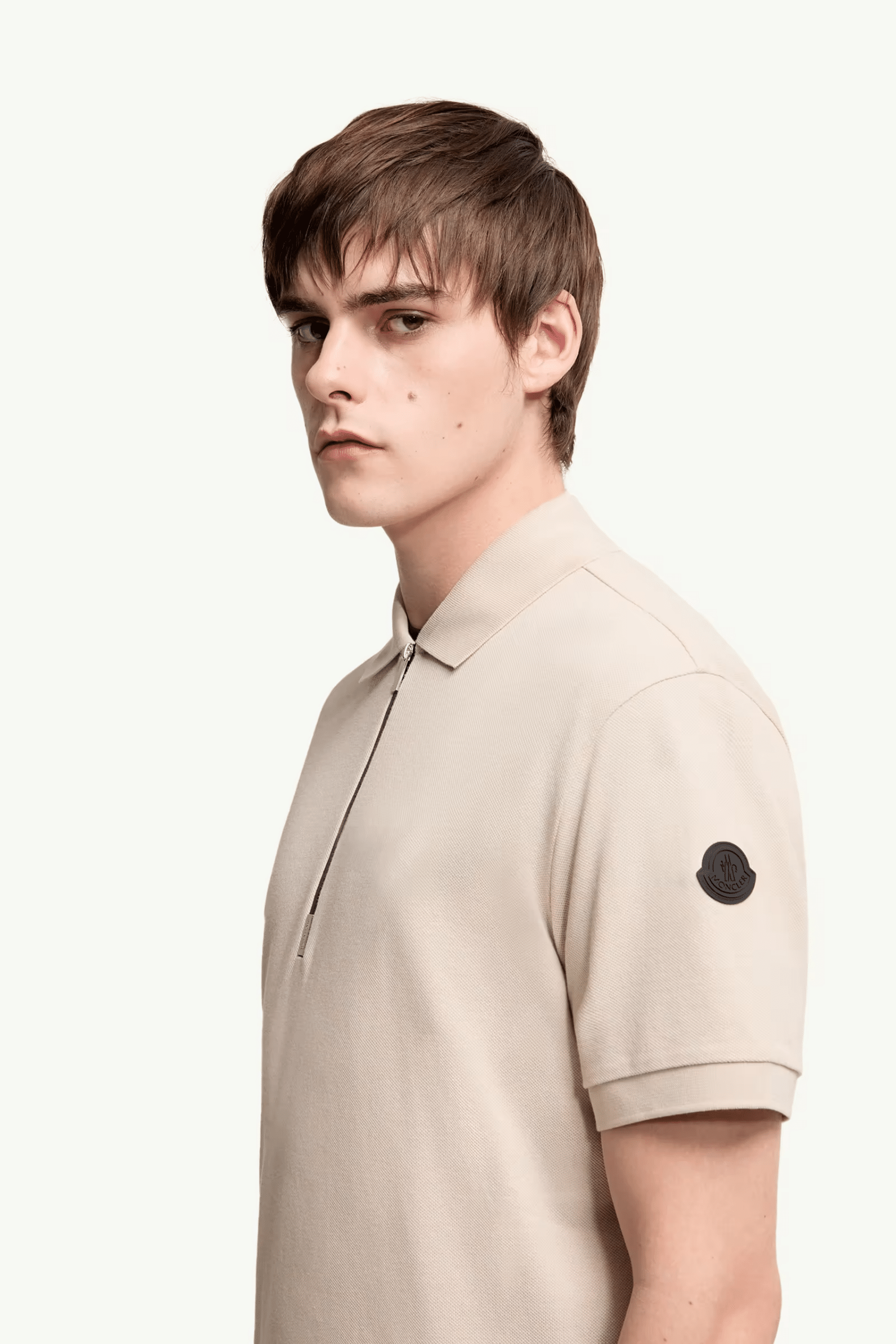 Polo Col Zippé Coton Beige Clair